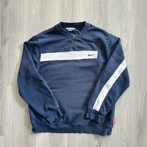 Vintage Mid 2000s Nike Navy Blue & White Lined 
1/4 Zip Up Baggy Sweatshirt